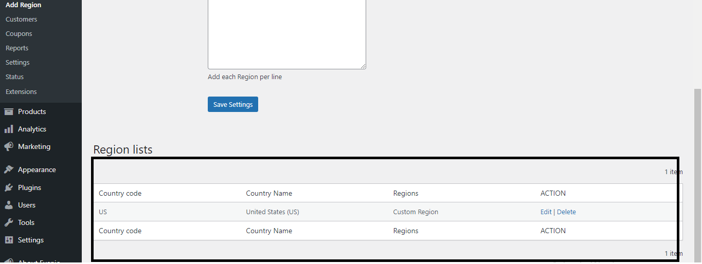 Display Custom Region List Example #2