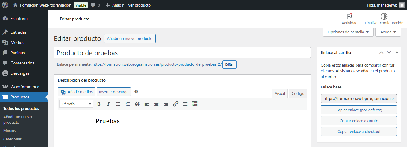 Link generator tool in product edit screen with copy buttons