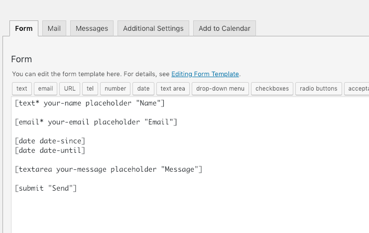 Contact Form 7 Editor Panel (with date fields)