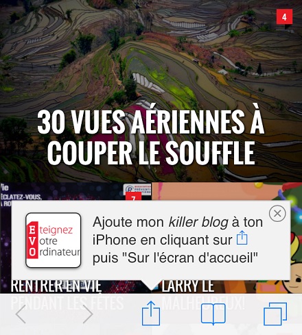 Another example of the floating balloon in action on iOS (French).