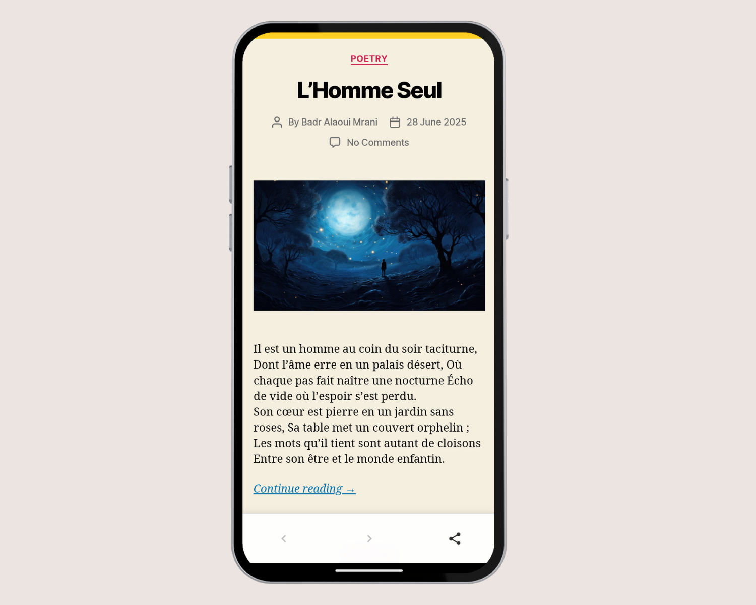 Custom-colored bottom bar with Back, Forward, and Share buttons for smooth navigation in PWA mode (Pro feature)