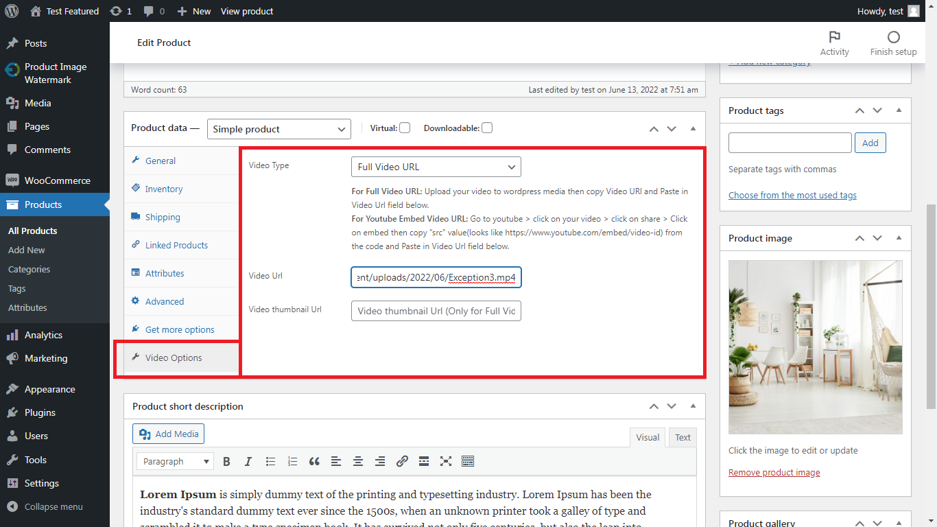 Back end Full Video URL Option