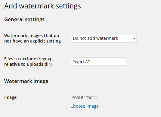 You can select an image to use as watermark and to which images watermarks should be applied.
