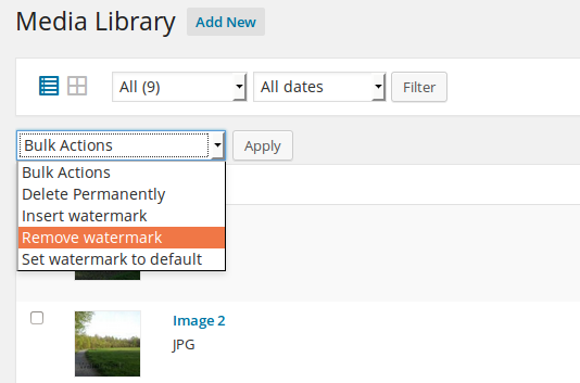 You can add or remove watermarks from individual images in the media library.