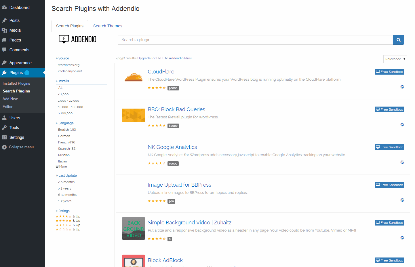 Preview of Plugins search