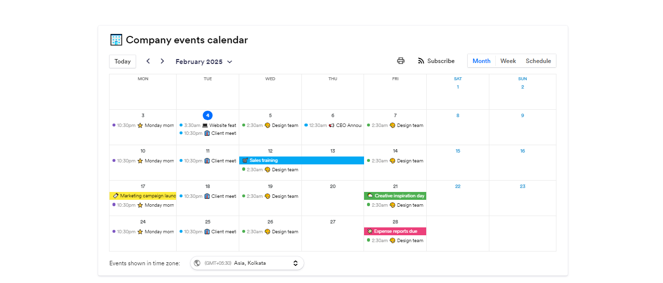 **Website View** - Display your event calendar dynamically on your website.