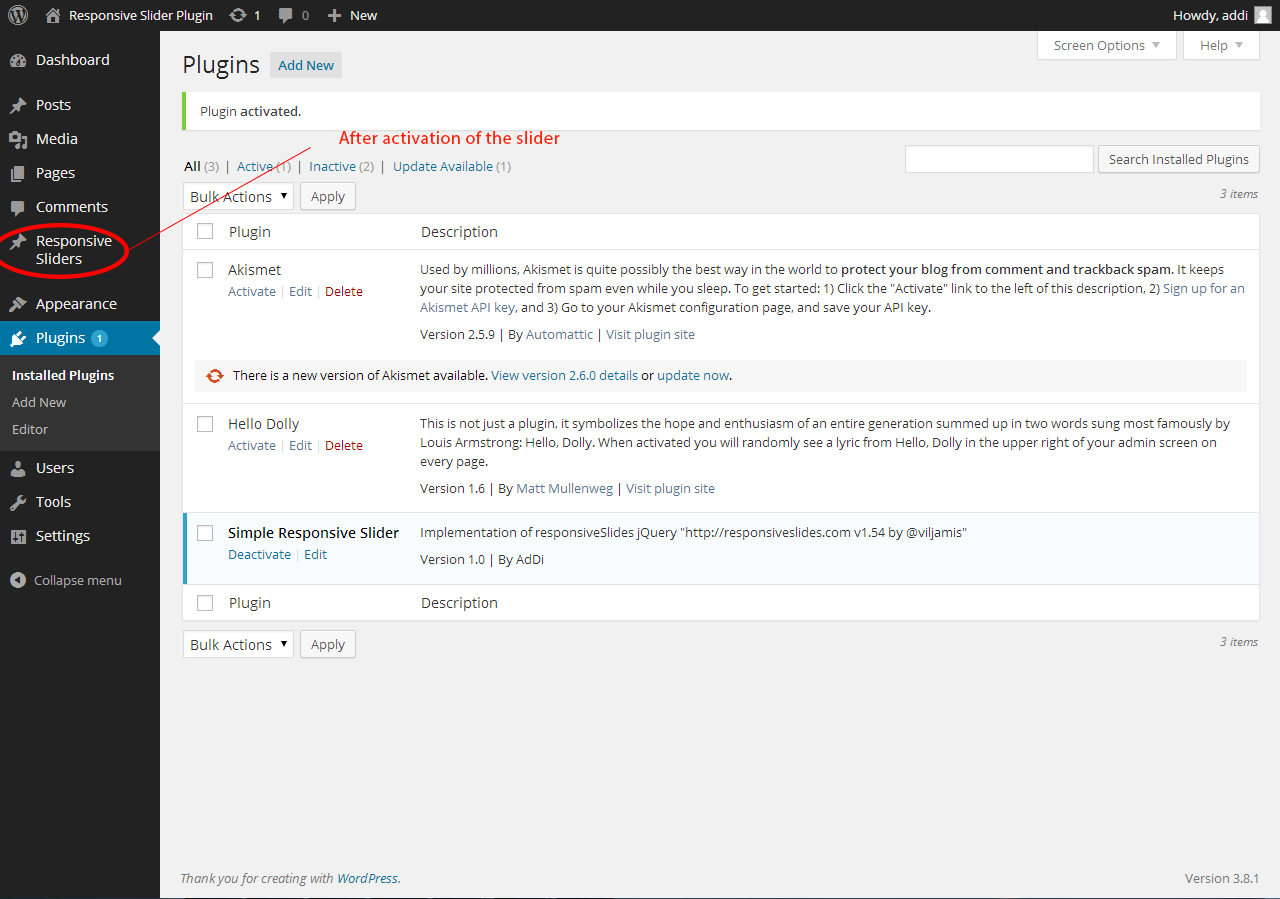Installation of plugin
