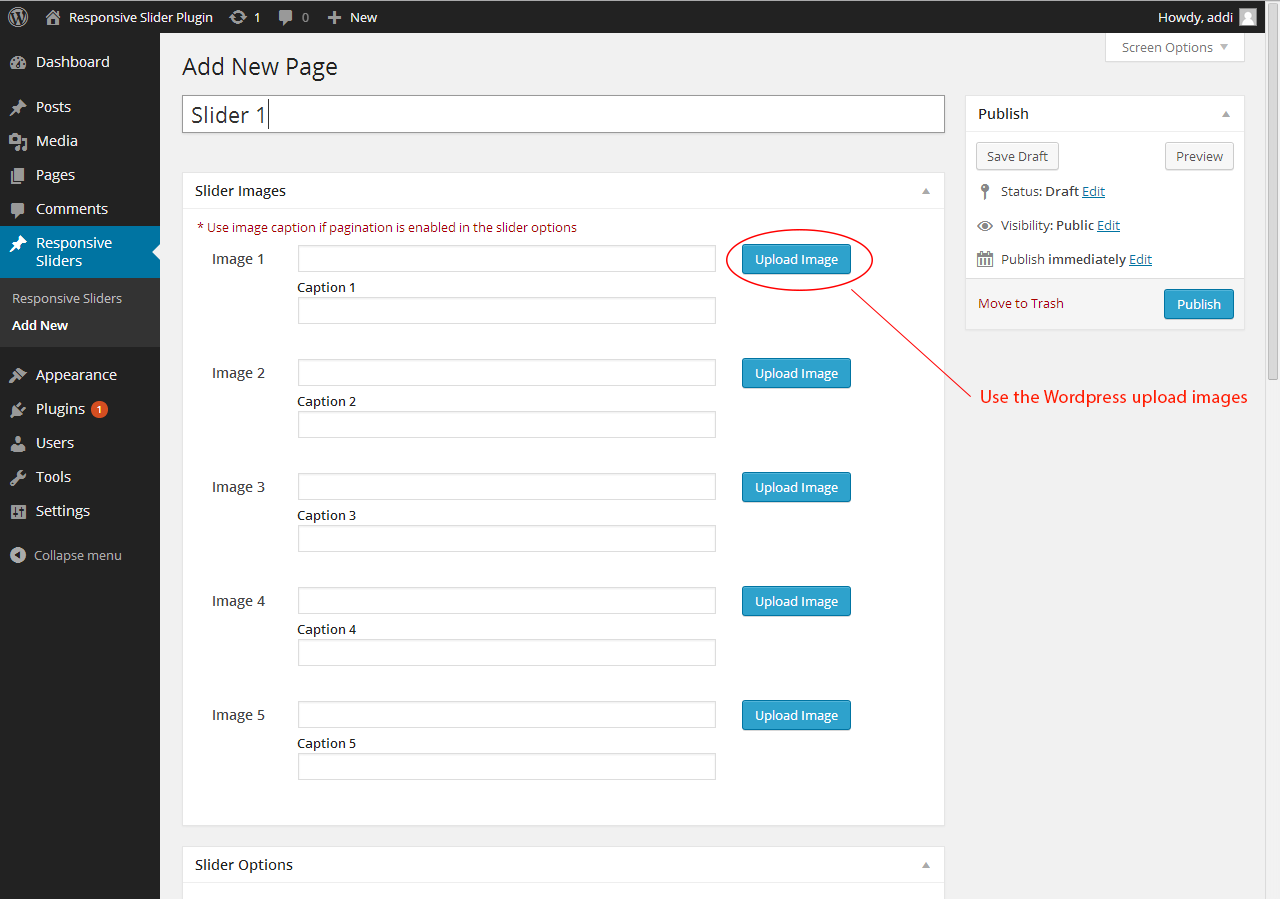 Upload images for the slider