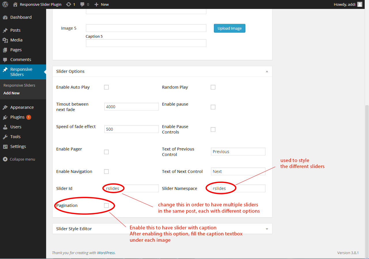 Change slider options