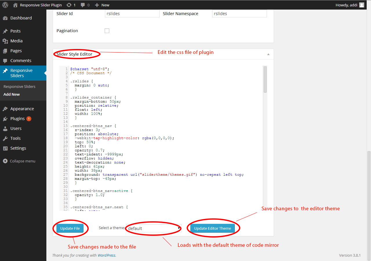 Editor for css style of the slider