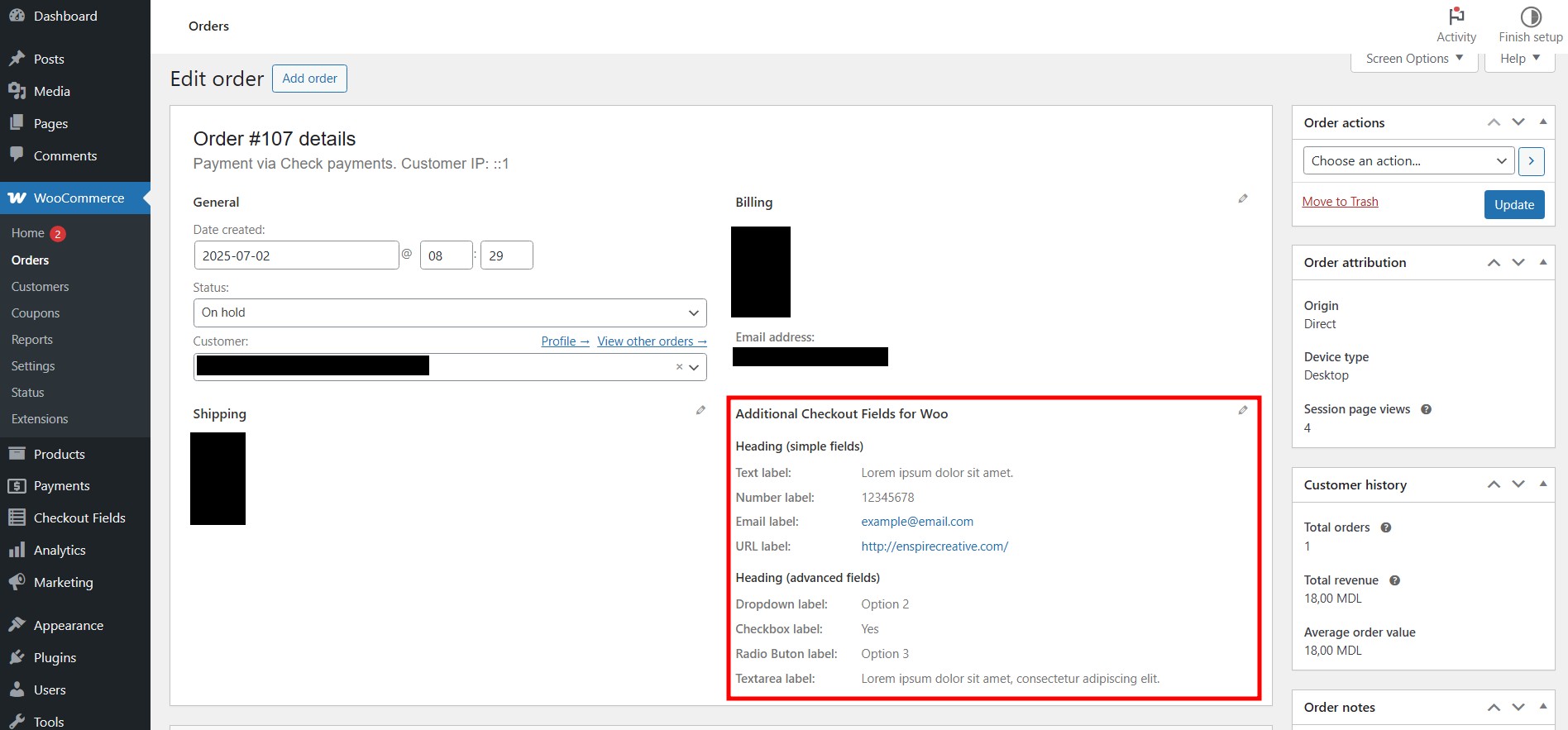 Edit fields in Order Dashboard