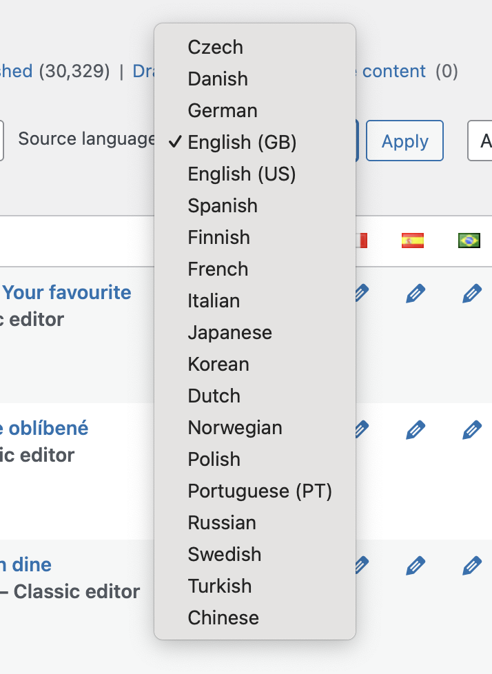 Base Language - Select the base language you are translating from.