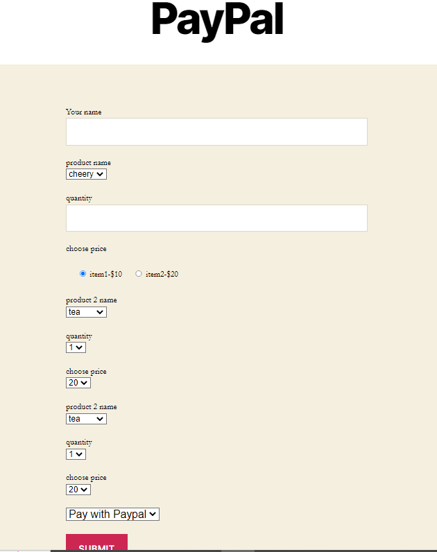 Show Paypal Page