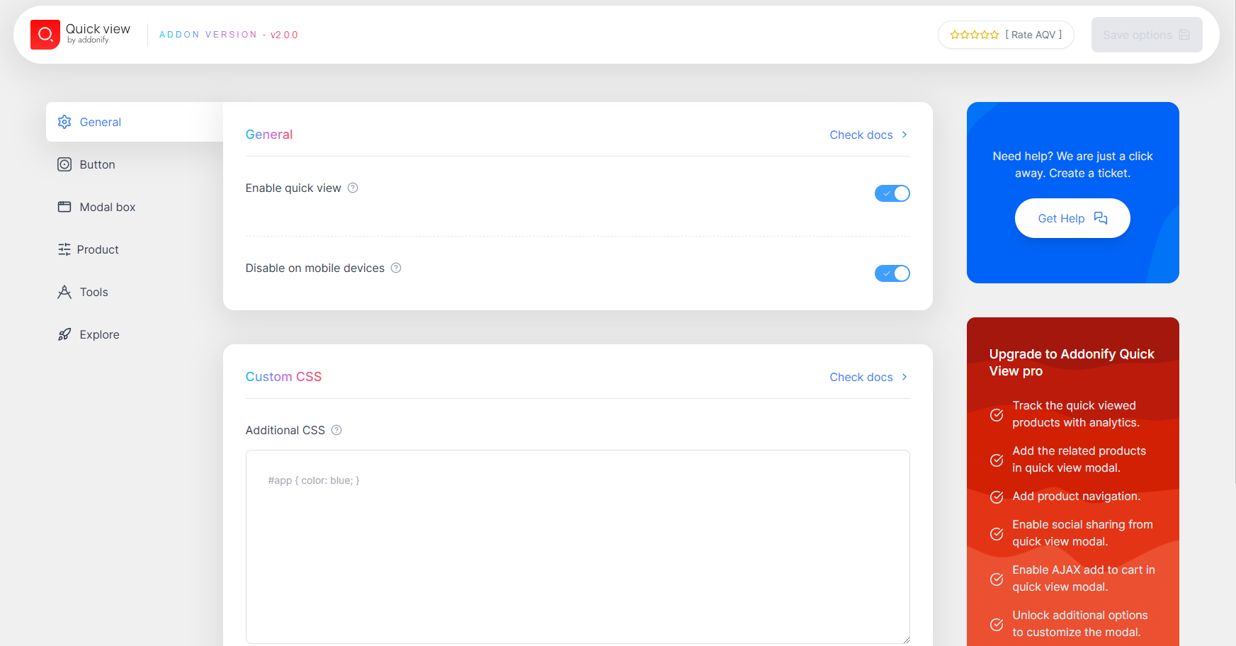 Addonify Quick View admin setting 1.