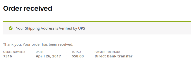Order Received Page with custom notice