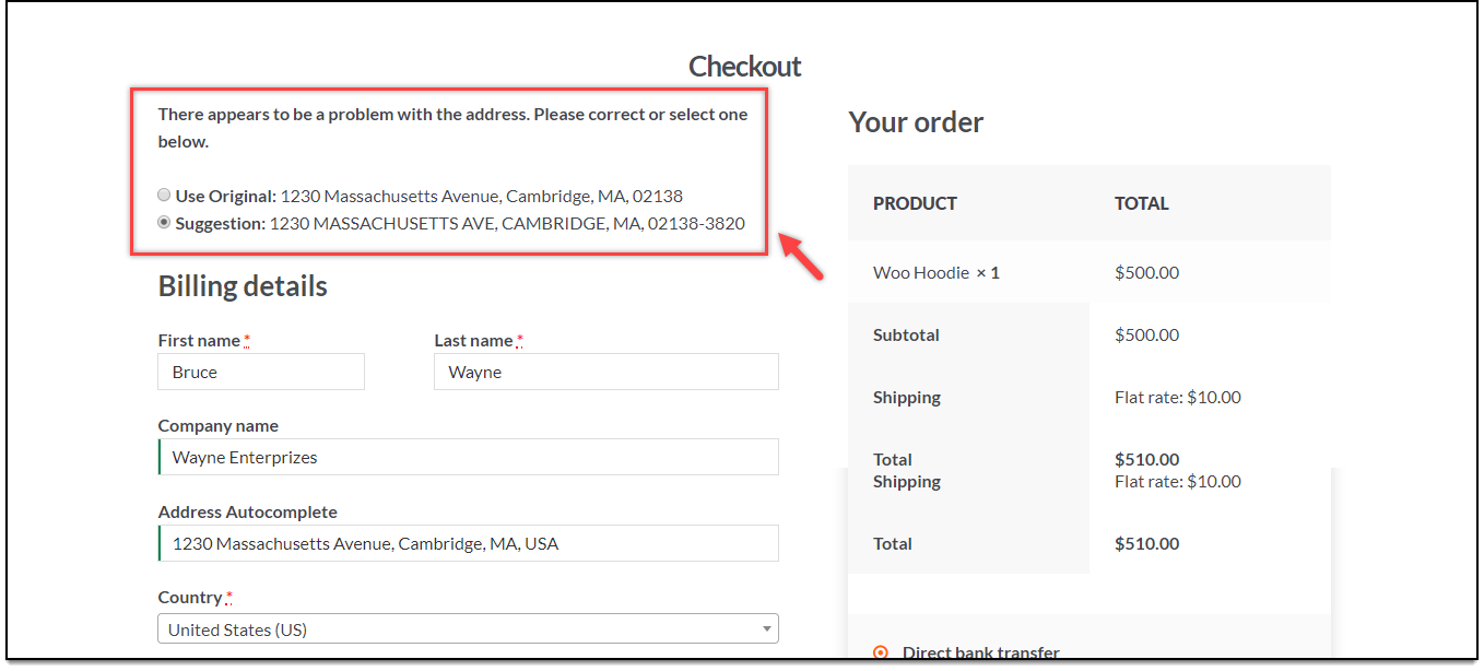 Confirm Using Checkout Page Message