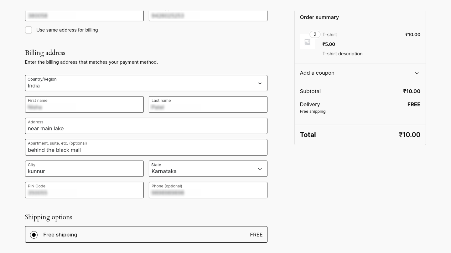 **Address Dropdowns at Checkout** – Dropdown selectors for both billing and shipping addresses at checkout. *(screenshot-04.png)*