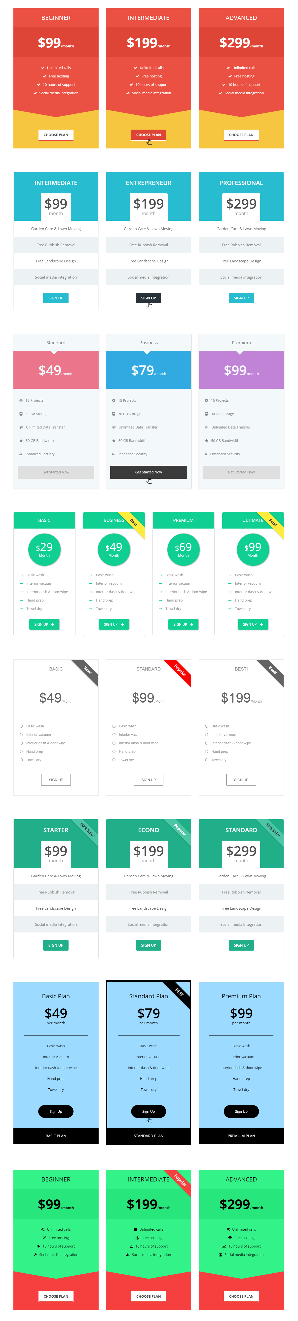 Example of pricing tables - Pro version