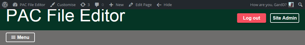 The WordPress admin bar, as shown here, is still available when the Admin Bar Button is activated (by clicking on or hovering over it, depending on your settings).
