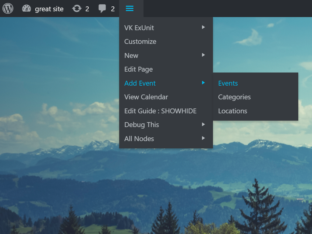 Sample toolbar and packed menu
