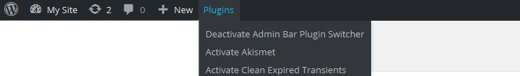 Example of admin bar menu after activation of this plugin.
