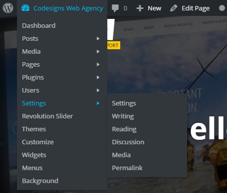 Plugin activated showing the menus with Revolution Slider installed.