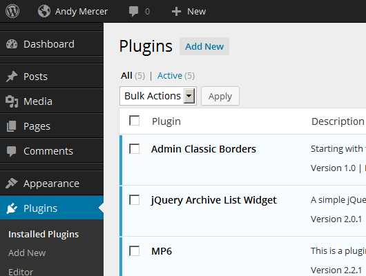 The backend with the plugin activated and the borders set to default (3D).