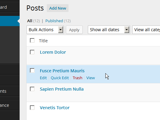 The hover effect on rows.