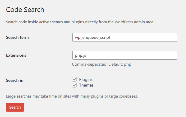 Search input with custom file extensions
