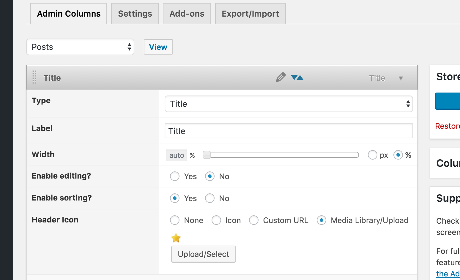 Select an icon to dislpay in the column header