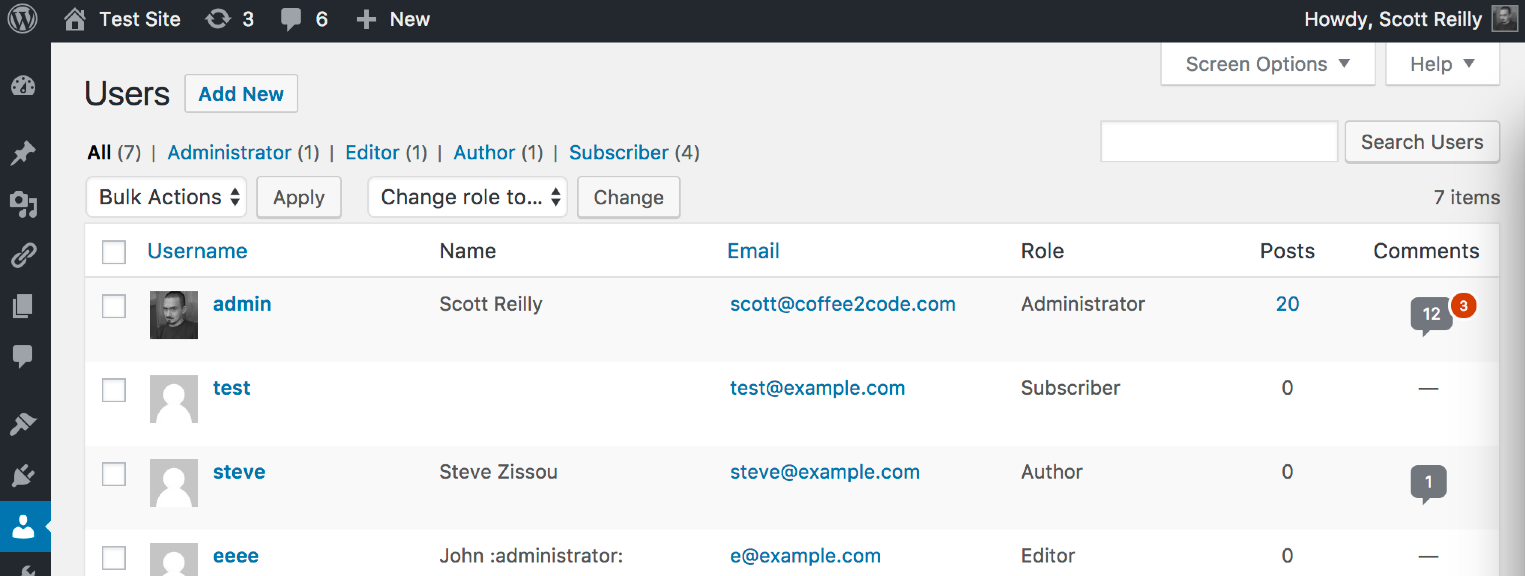 A screenshot of the 'Comments' column added to the admin users listing.
