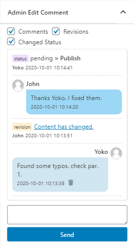 Admin Edit Comment panel