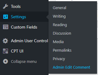 Menu is located in "Admin menu" > "Tools" > "Admin edit comment"
