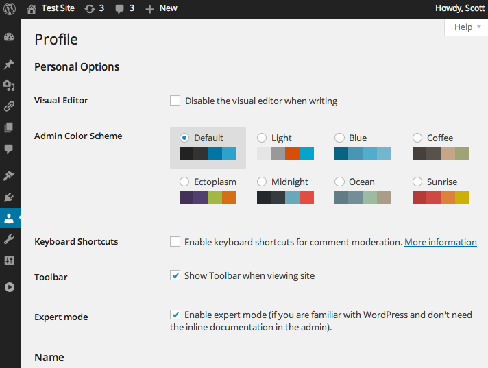 A screenshot of the plugin's profile checkbox on the user Profile page.