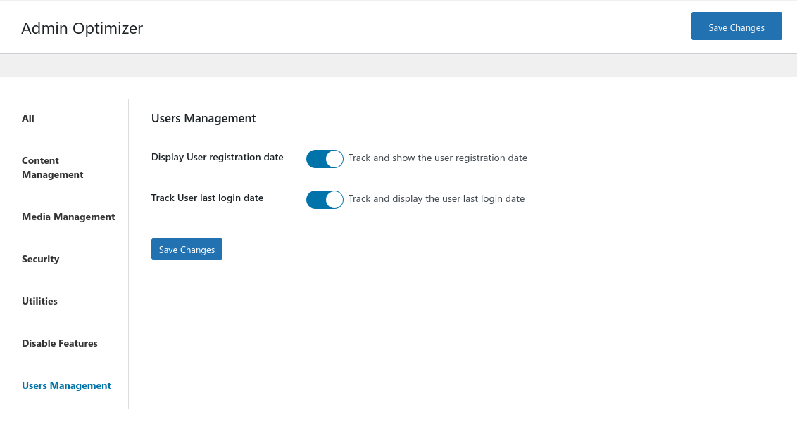 Users Management Settings