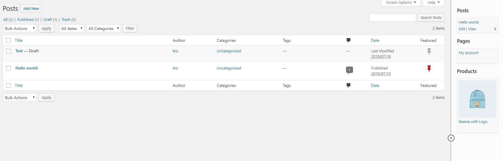 Post list and sidebar
