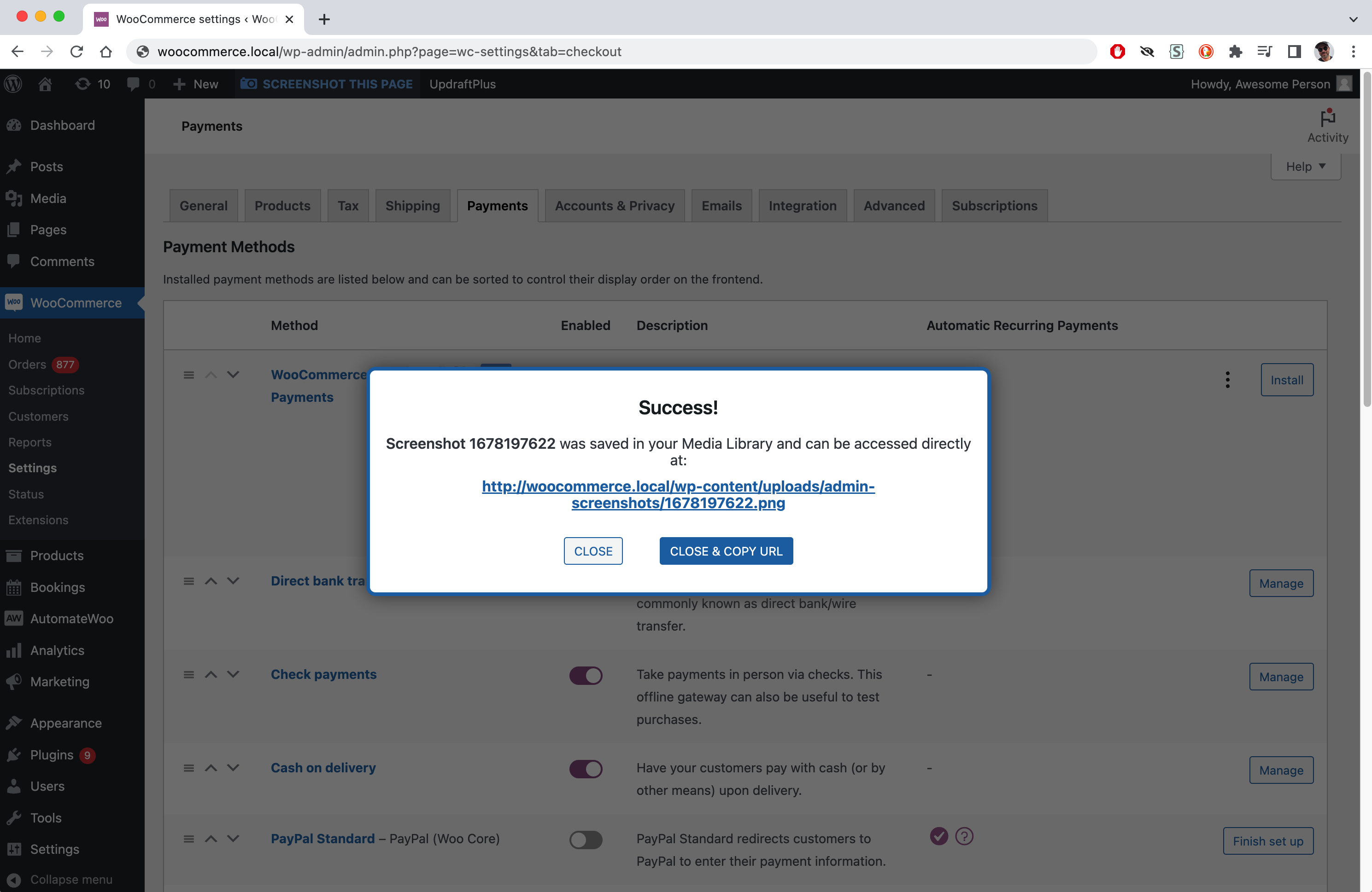Popup with links