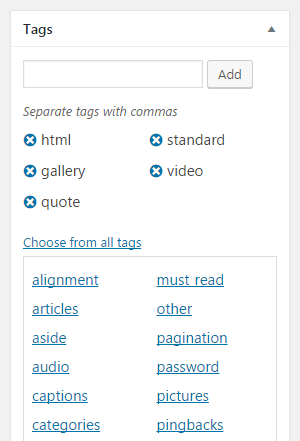 Tag section under add/edit post pages changed to 2 columns list style