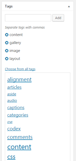 Example of changing settings to show 1 column and allow tag size to change