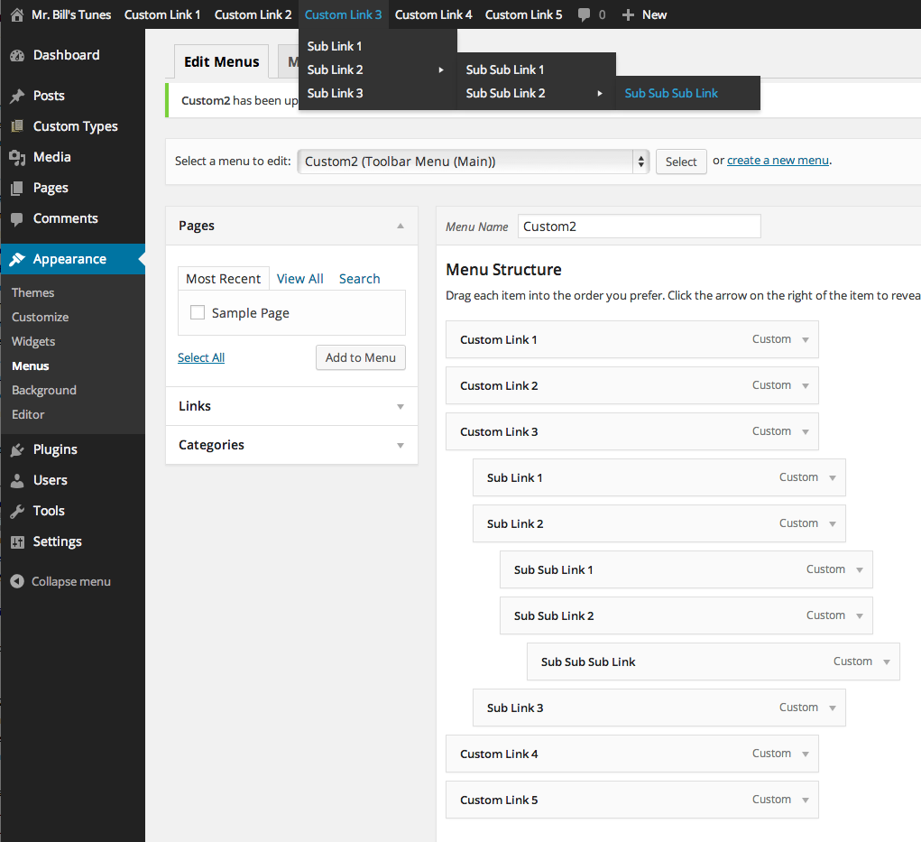 Example main toolbar menu with multi level flyout *(you can also see how it was created)*