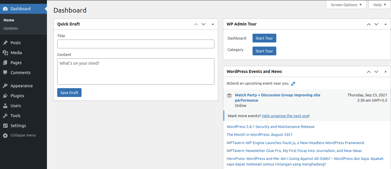 You can manually start any tour available in site from the dashboard widget.