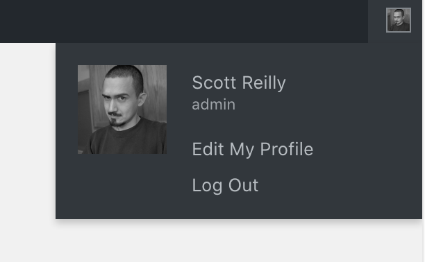 An image of the user section of the admin bar when "Howdy" and the username is hidden, leaving only the avatar.