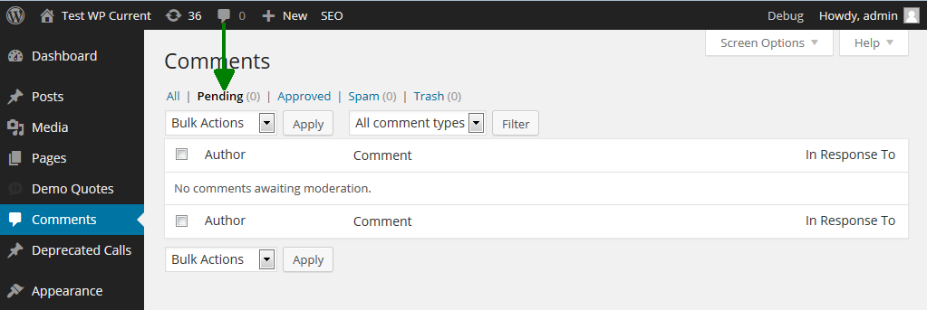 Once you activate this plugin, the comments bubble will link to the 'Pending' comments queue instead of to the 'All' comments overview page.