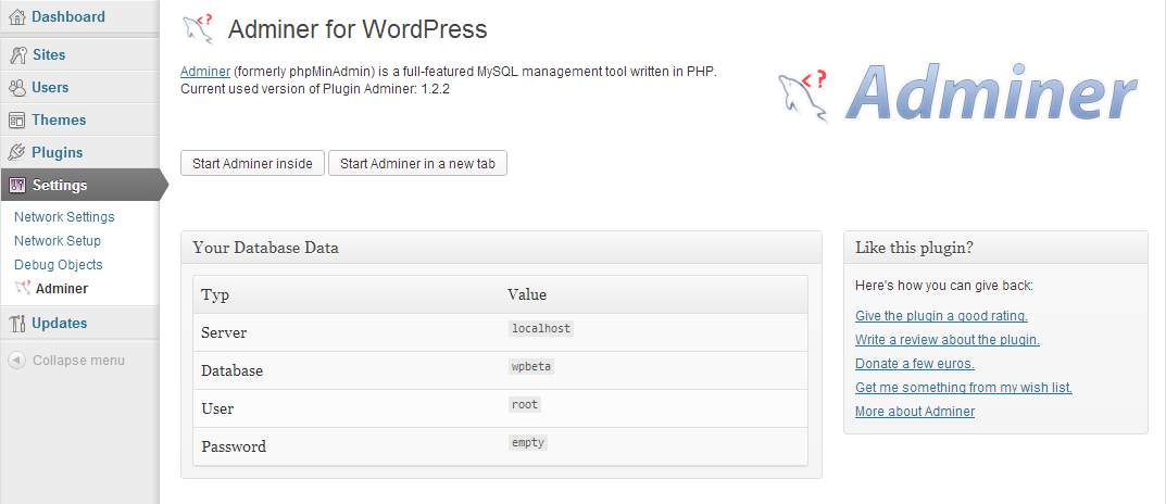 Page in Backend (WordPress 2.9-rare)