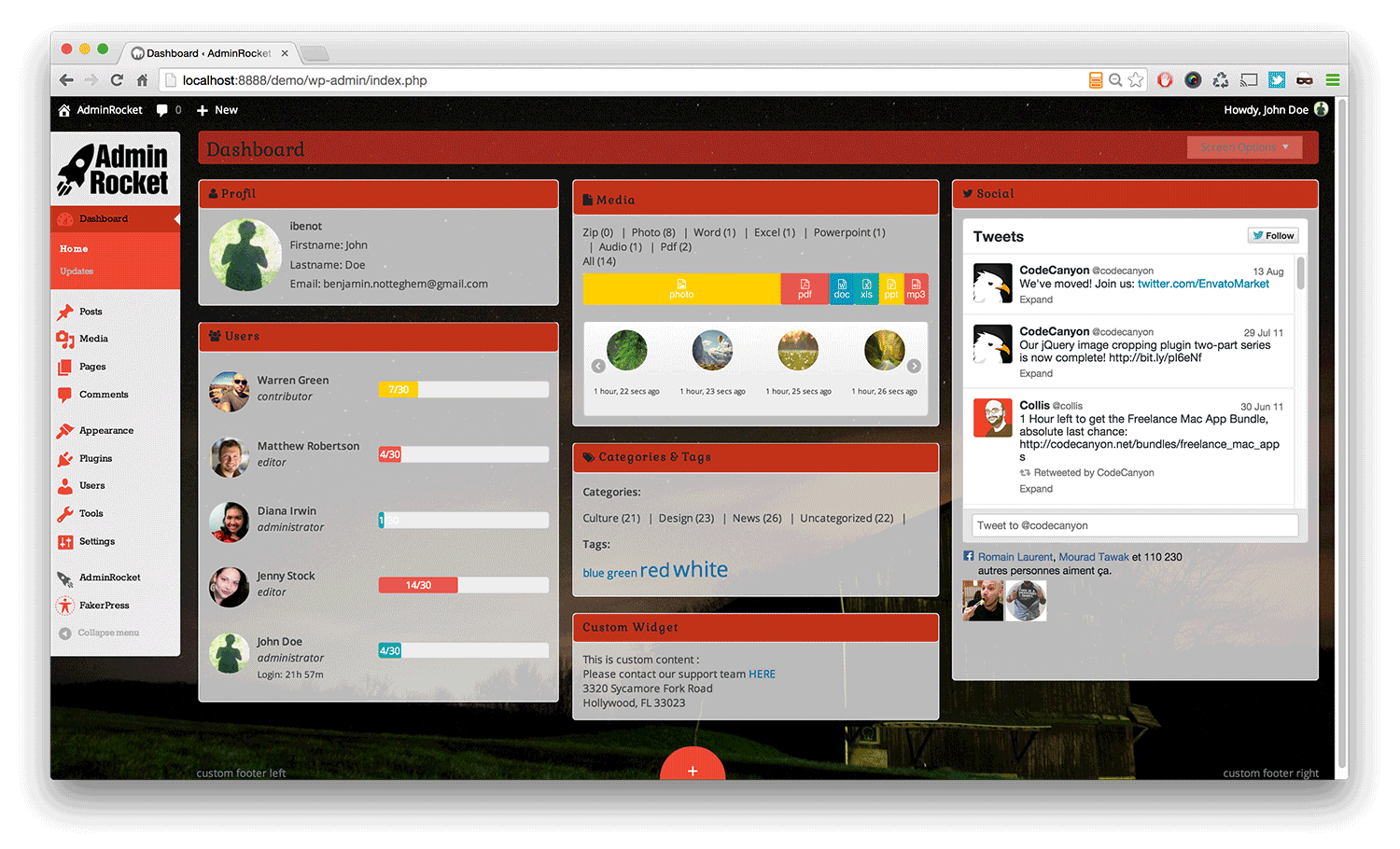 AdminRocket preview : menu left/right, adminbar top/bottom, new circular navigation menu...