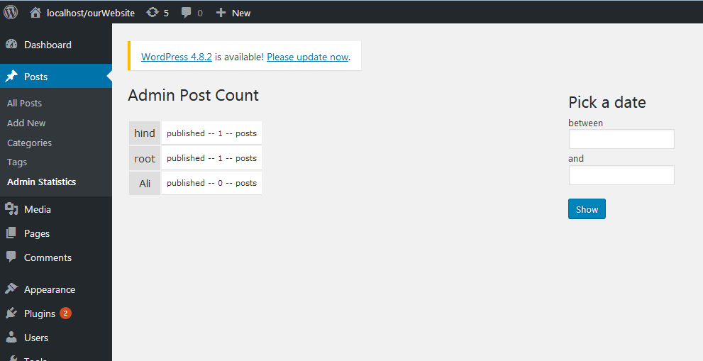 the authors,admins and editors and their post count