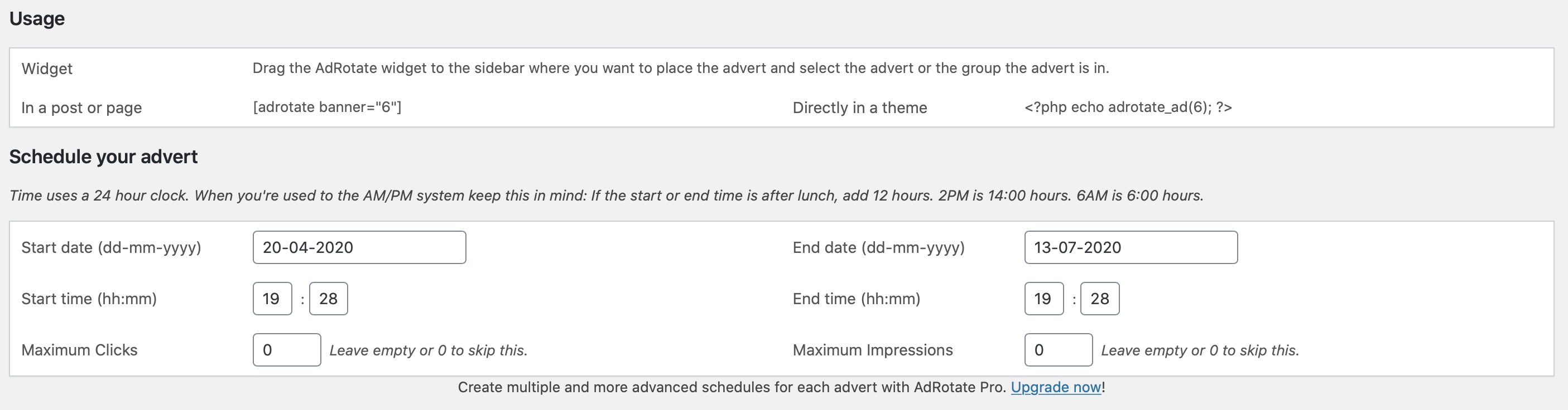 Schedule you advert to the minute with AdRotate