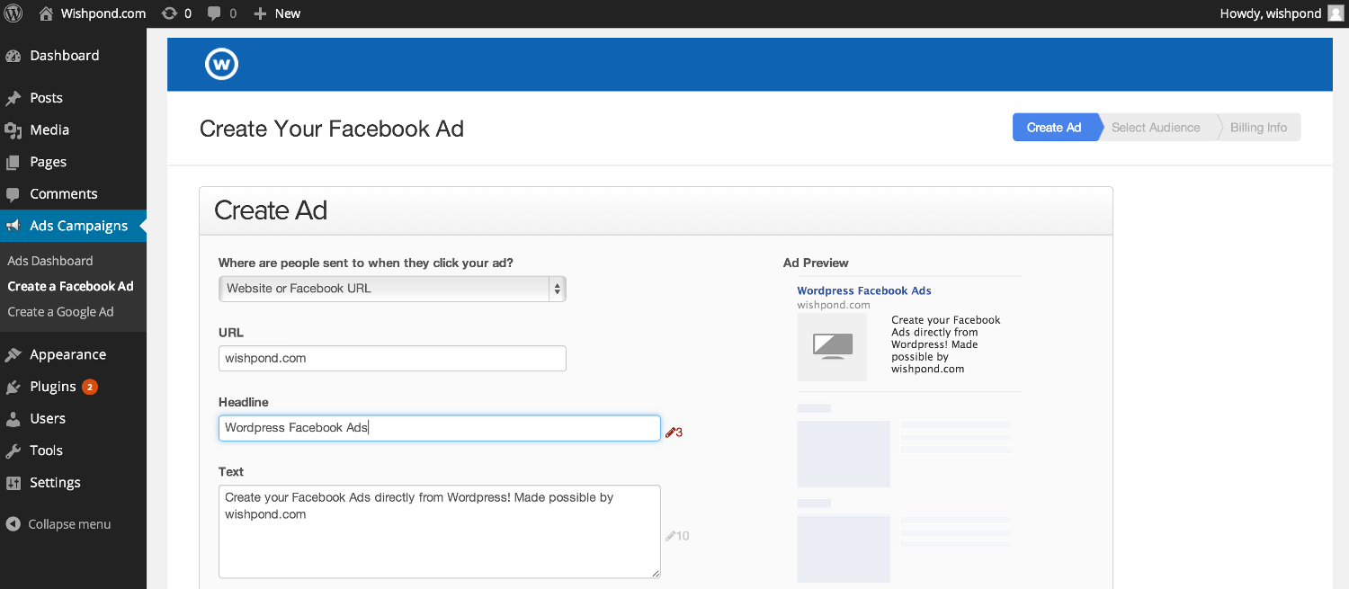 Create a Facebook Ad in your Wordpress Admin (Part 1)