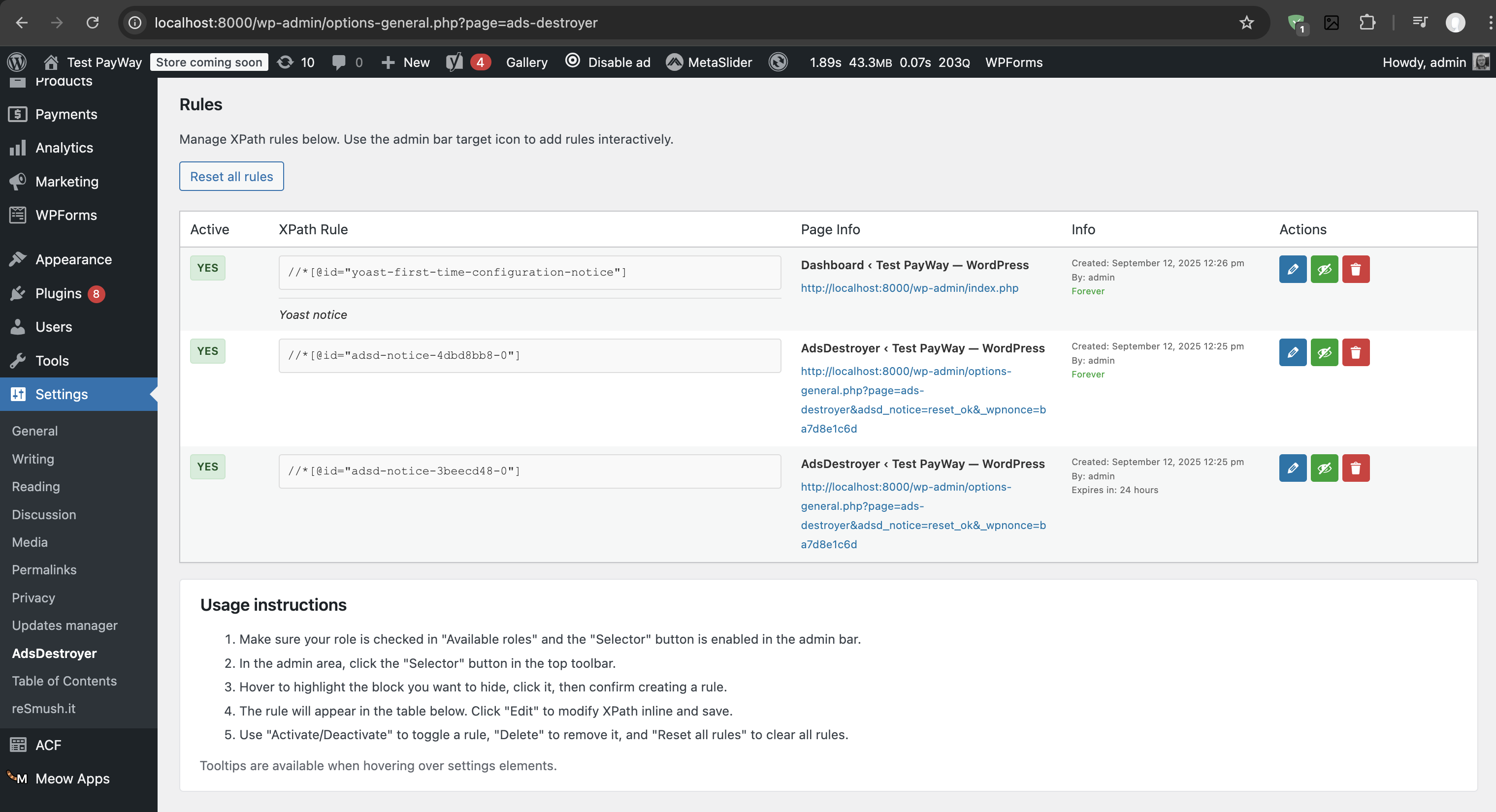 Admin interface with hidden elements