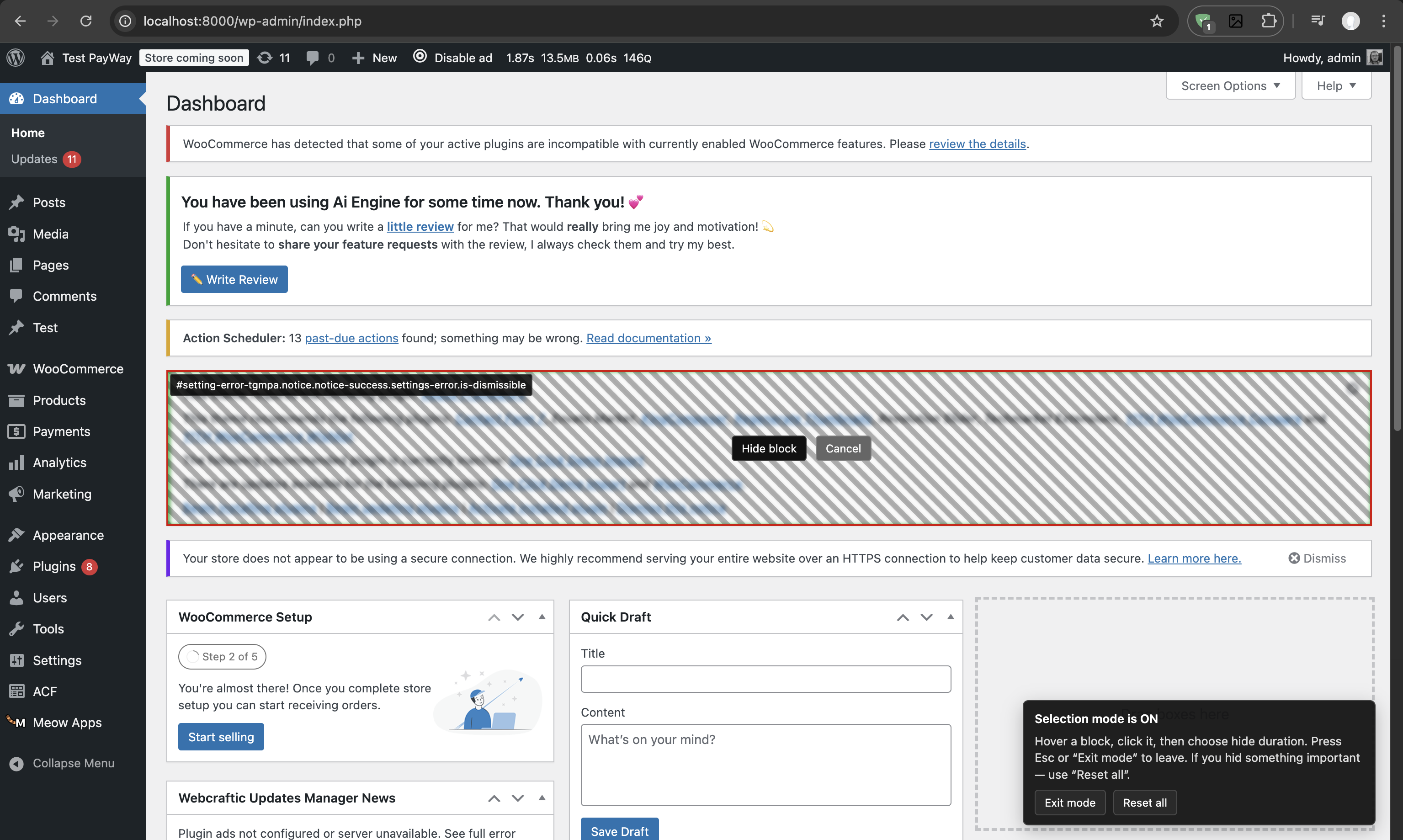 Plugin settings page with rules table